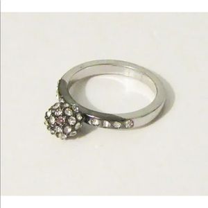 New Lia Sophia Ring, size 6, silver with a cut crystal ball in black hematite
